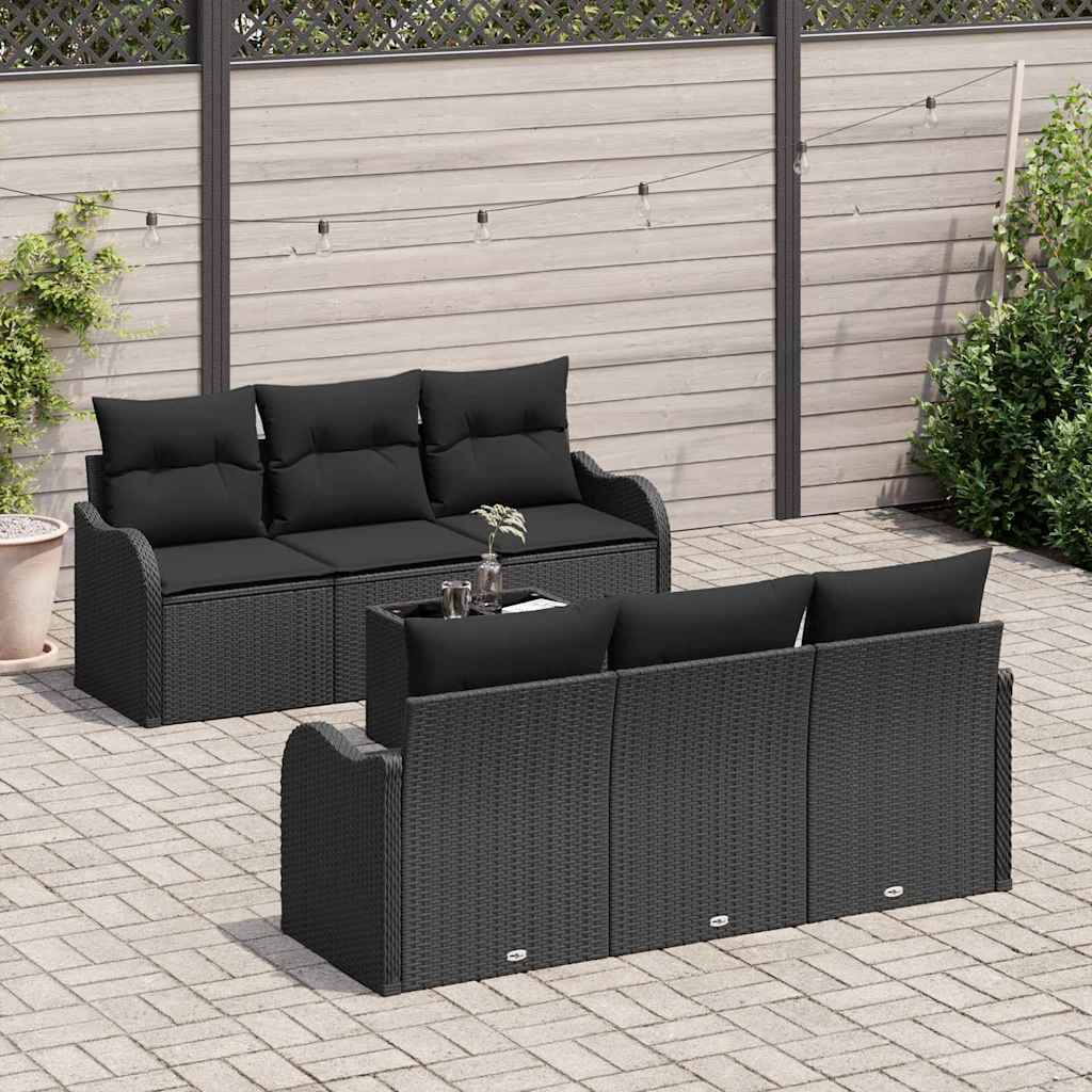 Garden Sofa Set 7 pcs Black Poly Rattan and Steel and Glass
