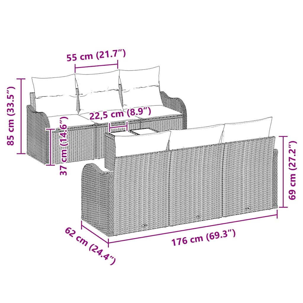 Garden Sofa Set 7 pcs Black Poly Rattan and Steel and Glass