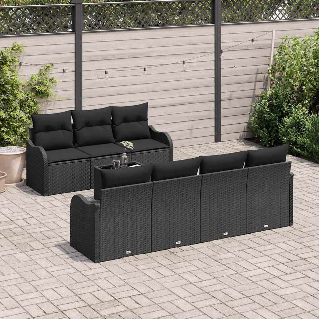 Garden Sofa Set 8 pcs Black Poly Rattan and Steel and Glass