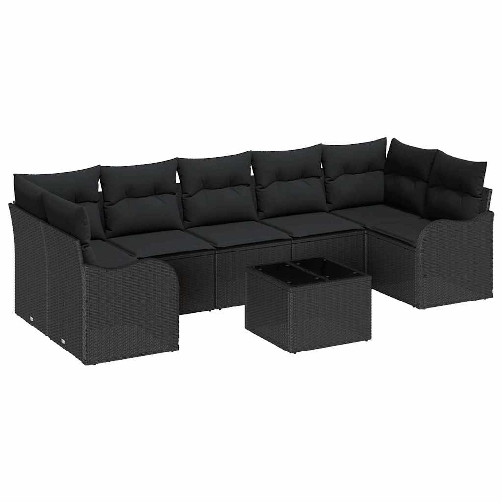 Garden Sofa Set Manual 8 pcs Black Poly Rattan, Steel and Glass