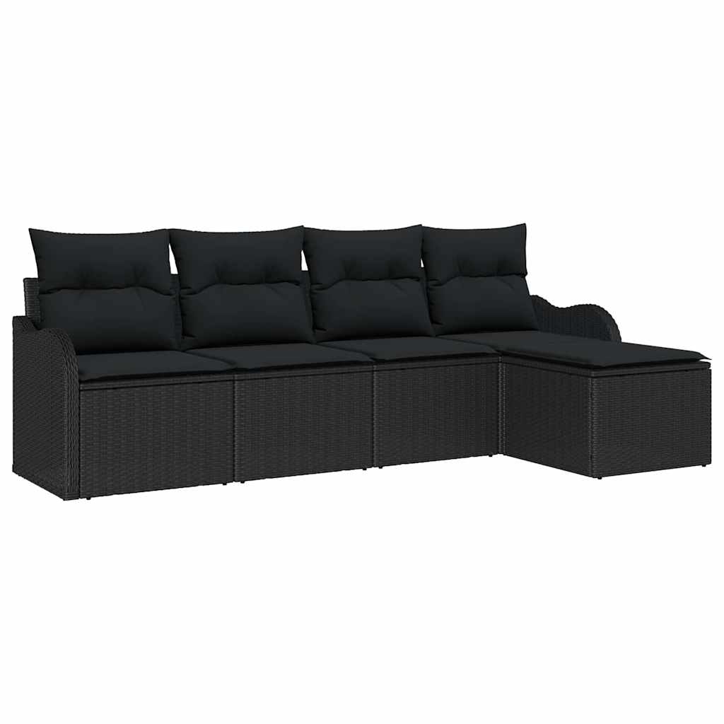 Garden Sofa Set with Storage 5 pcs Black Poly Rattan