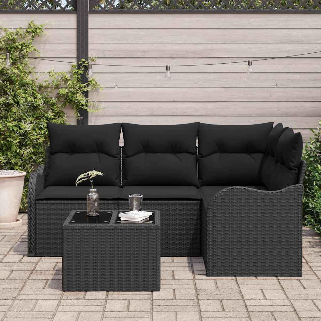 Garden Sofa Set with Storage 5 pcs Beige Poly Rattan