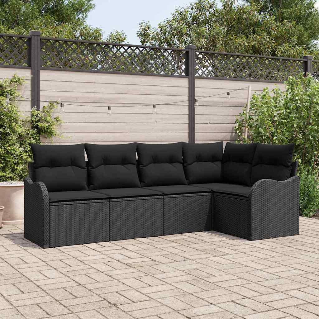 Garden Sofa Set with Storage 5 pcs Black Poly Rattan