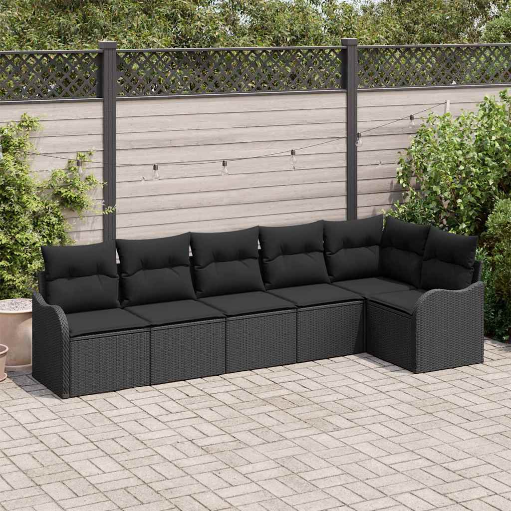 Garden Sofa Set with Storage 6 pcs Black Poly Rattan