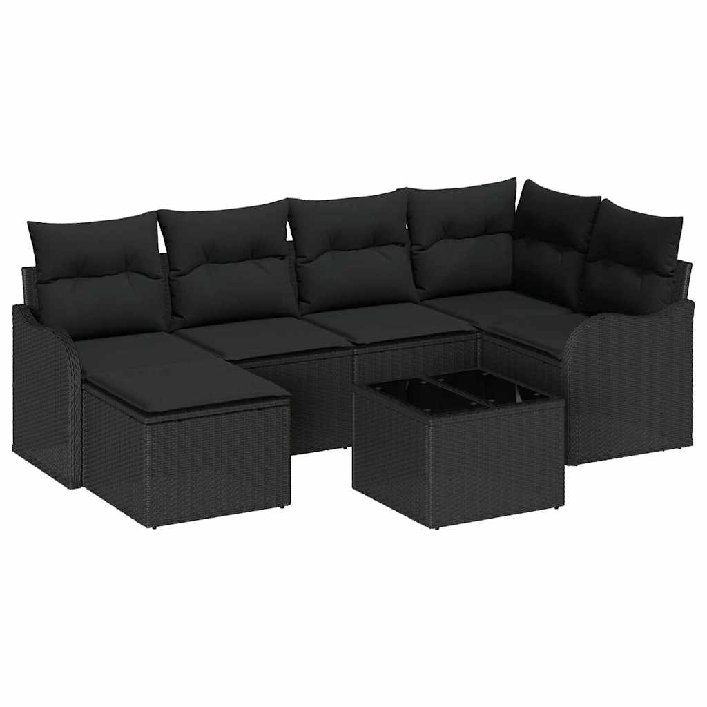 Garden Sofa Set with Cushion 7 pcs Black Poly rattan