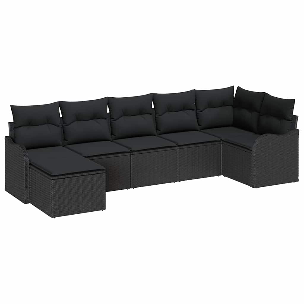 Garden Sofa Set with Cushion 7 pcs Black Poly rattan