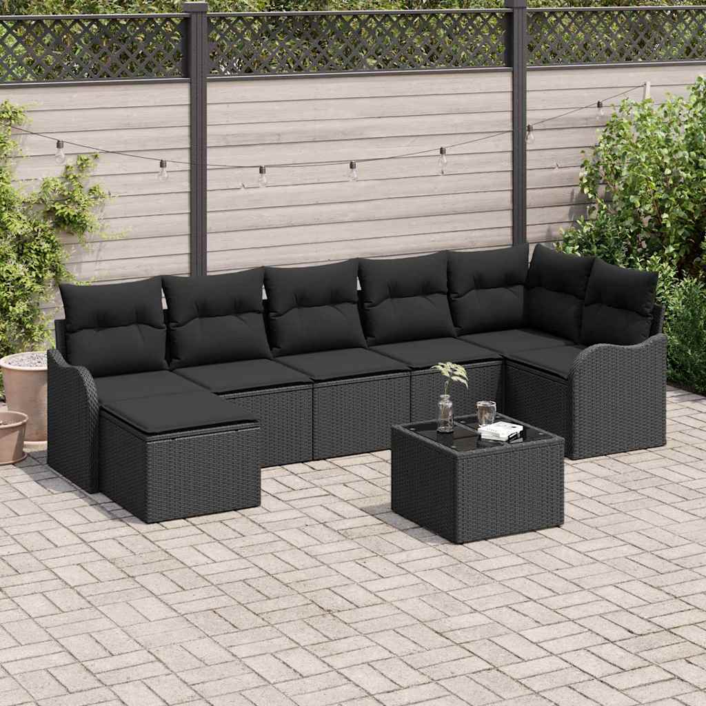 Garden Sofa Set with Cushion 8 pcs Black Poly rattan
