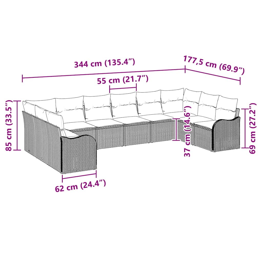 Garden Sofa Set with Storage 10 pcs Black Poly Rattan