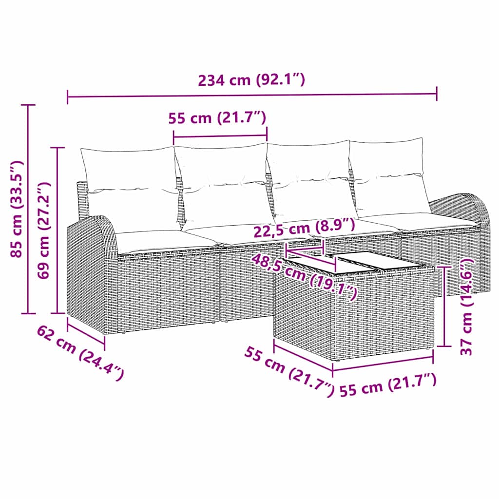 Garden Sofa Set Manual 5 pcs Black Poly Rattan, Steel and Glass
