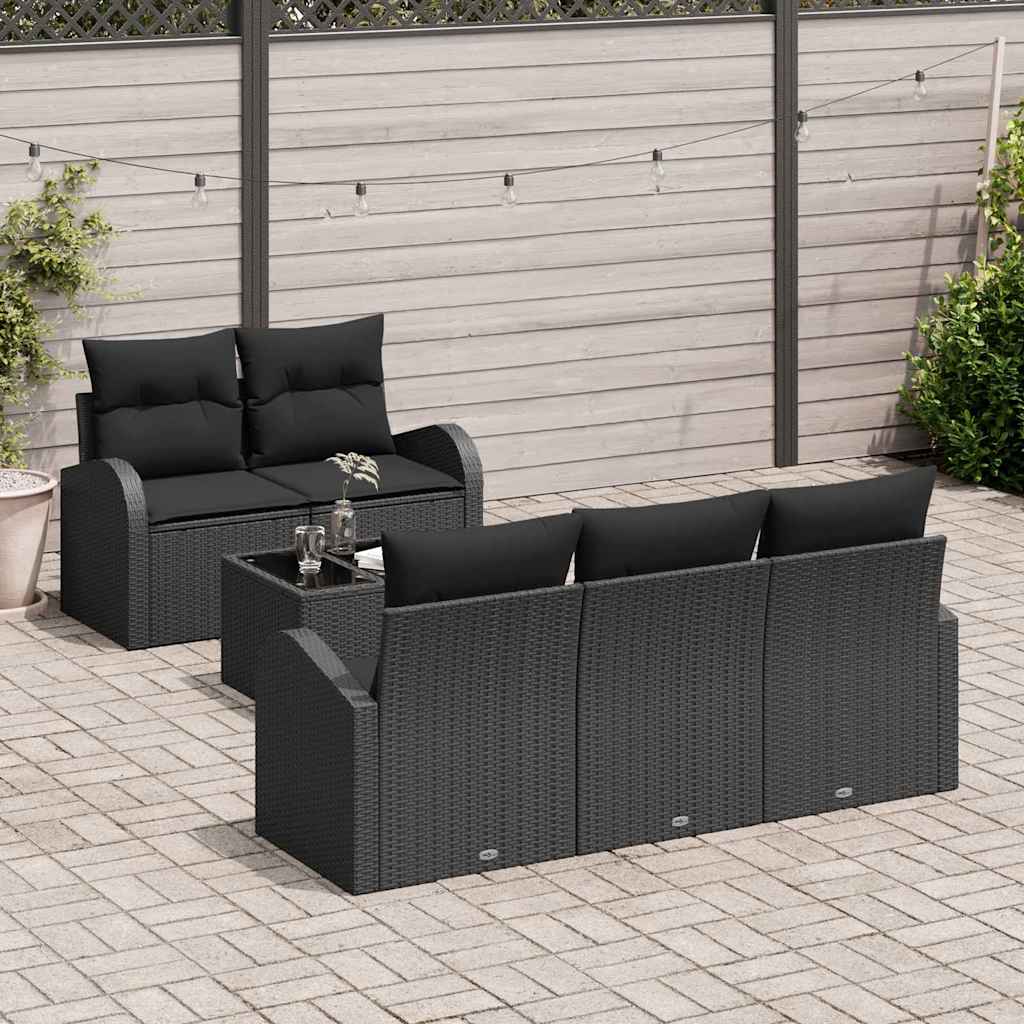 Garden Sofa Set 6 pcs 5-Seater Black Poly Rattan
