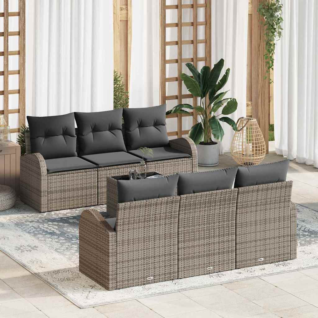Garden Sofa Set 7 pcs 6-Seater Grey Poly Rattan
