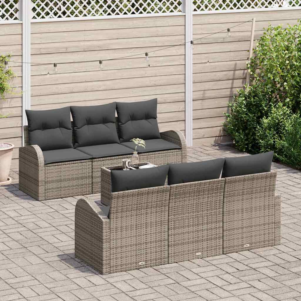 Garden Sofa Set with Storage with Pillow 7 pcs Grey Poly Rattan