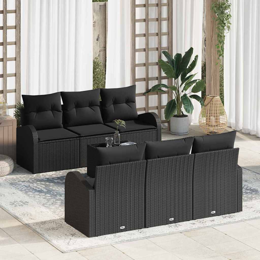 Garden Sofa Set Manual 7 pcs Black Poly Rattan, Steel and Glass