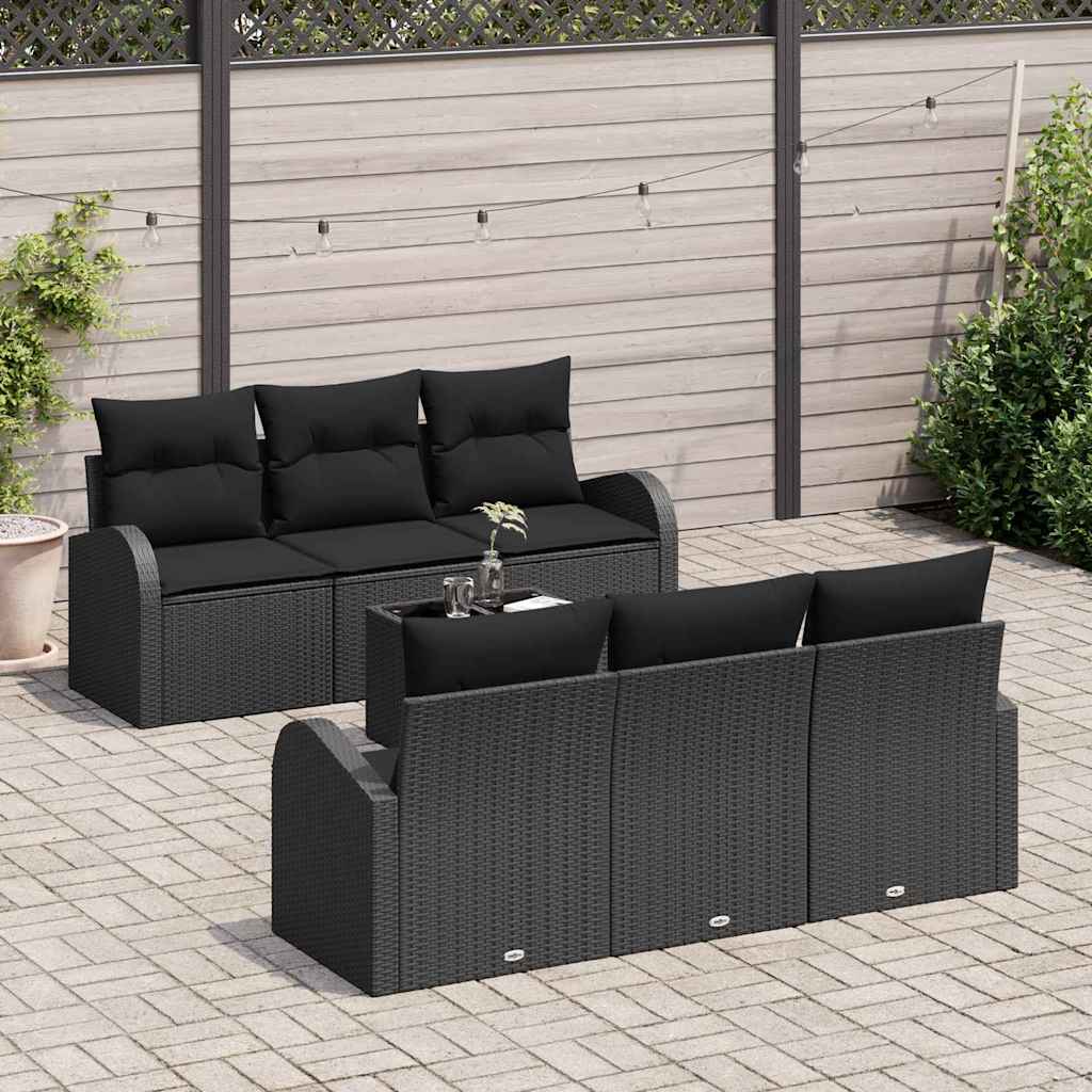Garden Sofa Set 7 pcs 6-Seater Black Poly Rattan