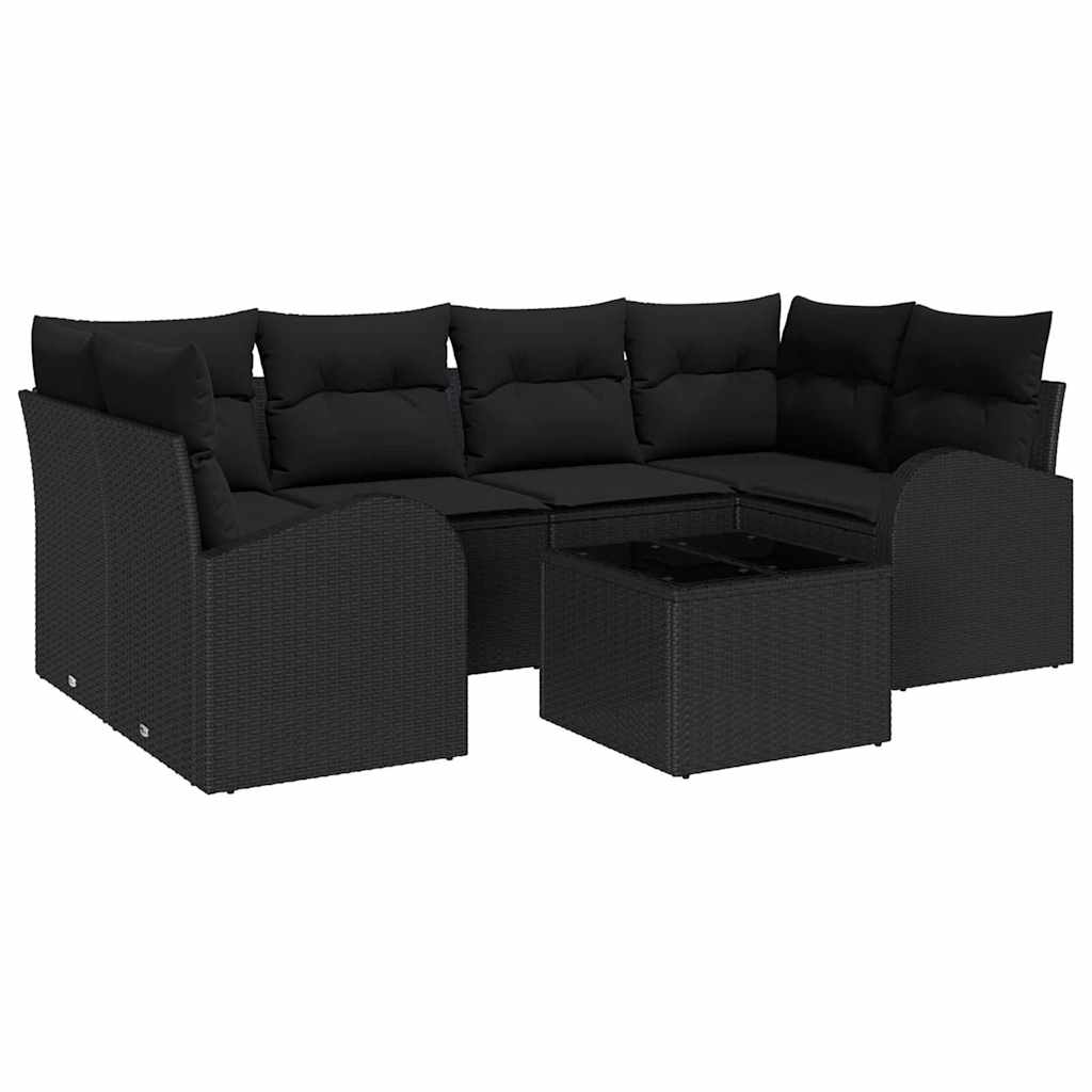 Garden Sofa Set Manual 7 pcs Black Poly Rattan, Steel and Glass
