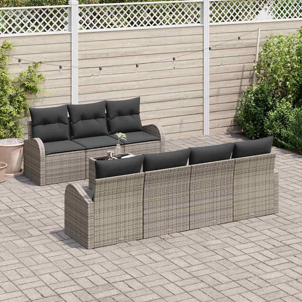 Garden Sofa Set Manual 8 pcs Grey Poly Rattan, Steel and Glass