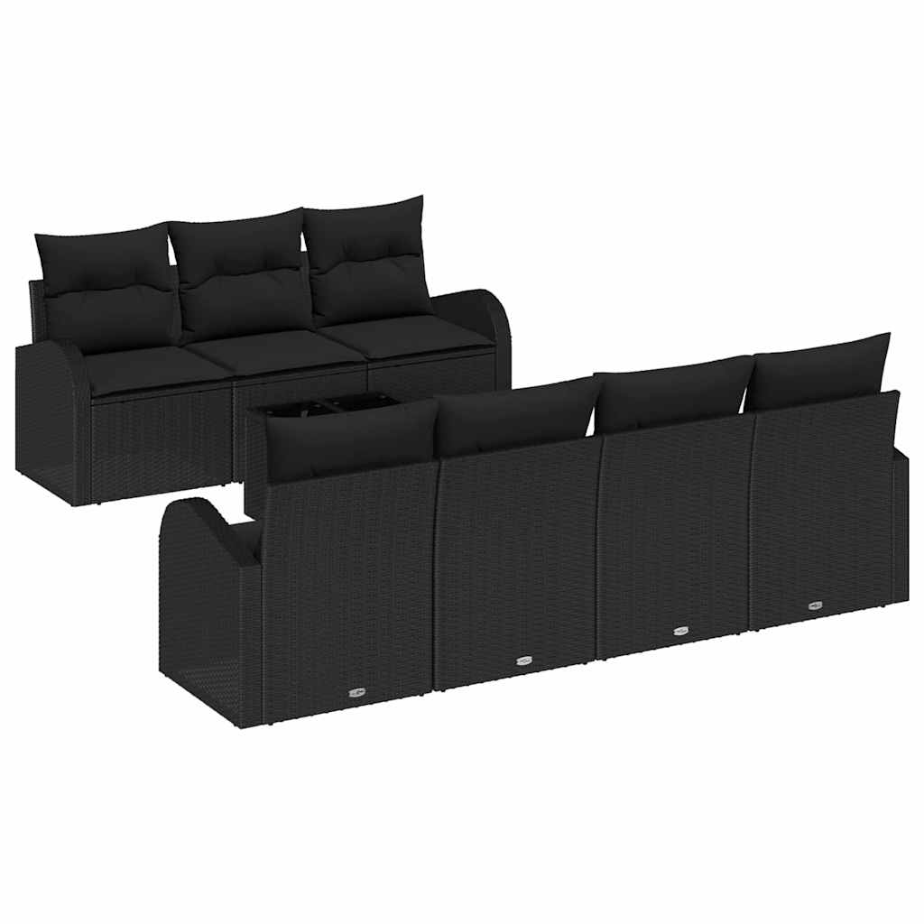 Garden Sofa Set Manual 8 pcs Black Poly Rattan, Steel and Glass