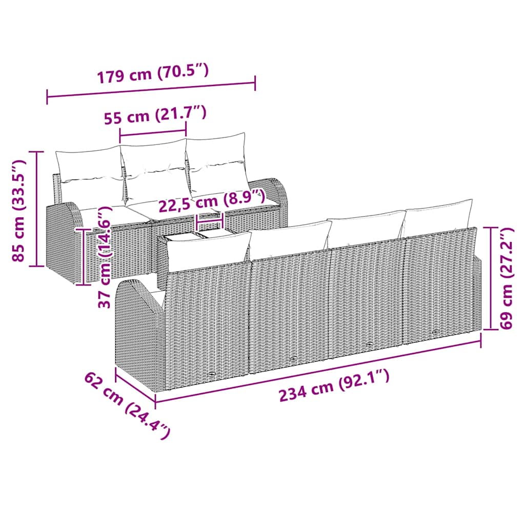 Garden Sofa Set Manual 8 pcs Black Poly Rattan, Steel and Glass