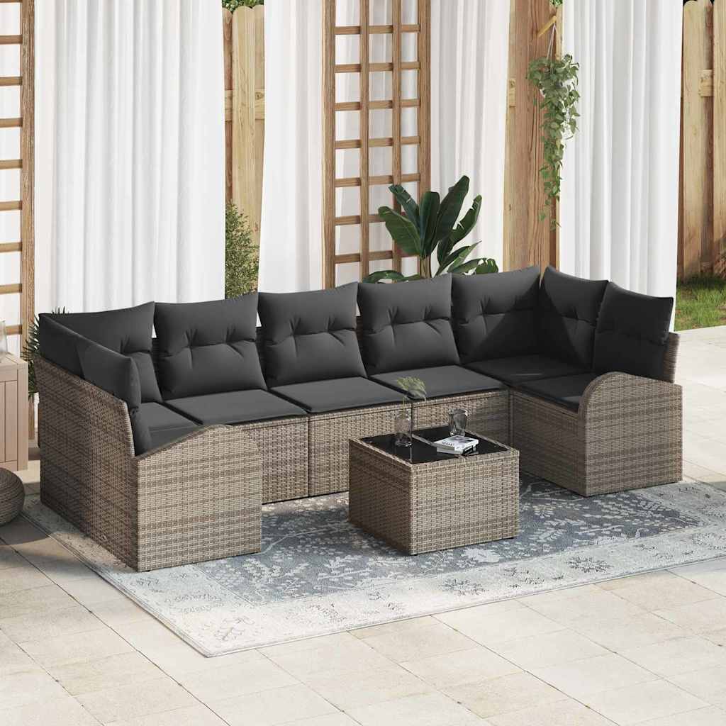 Garden Sofa Set 8 pcs 7-Seater Grey Poly Rattan