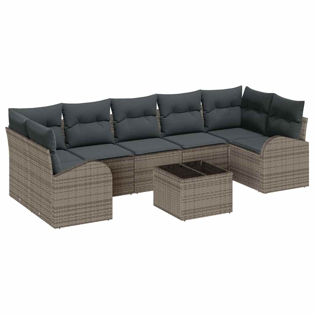 Garden Sofa Set with Storage with Pillow 8 pcs Grey Poly Rattan