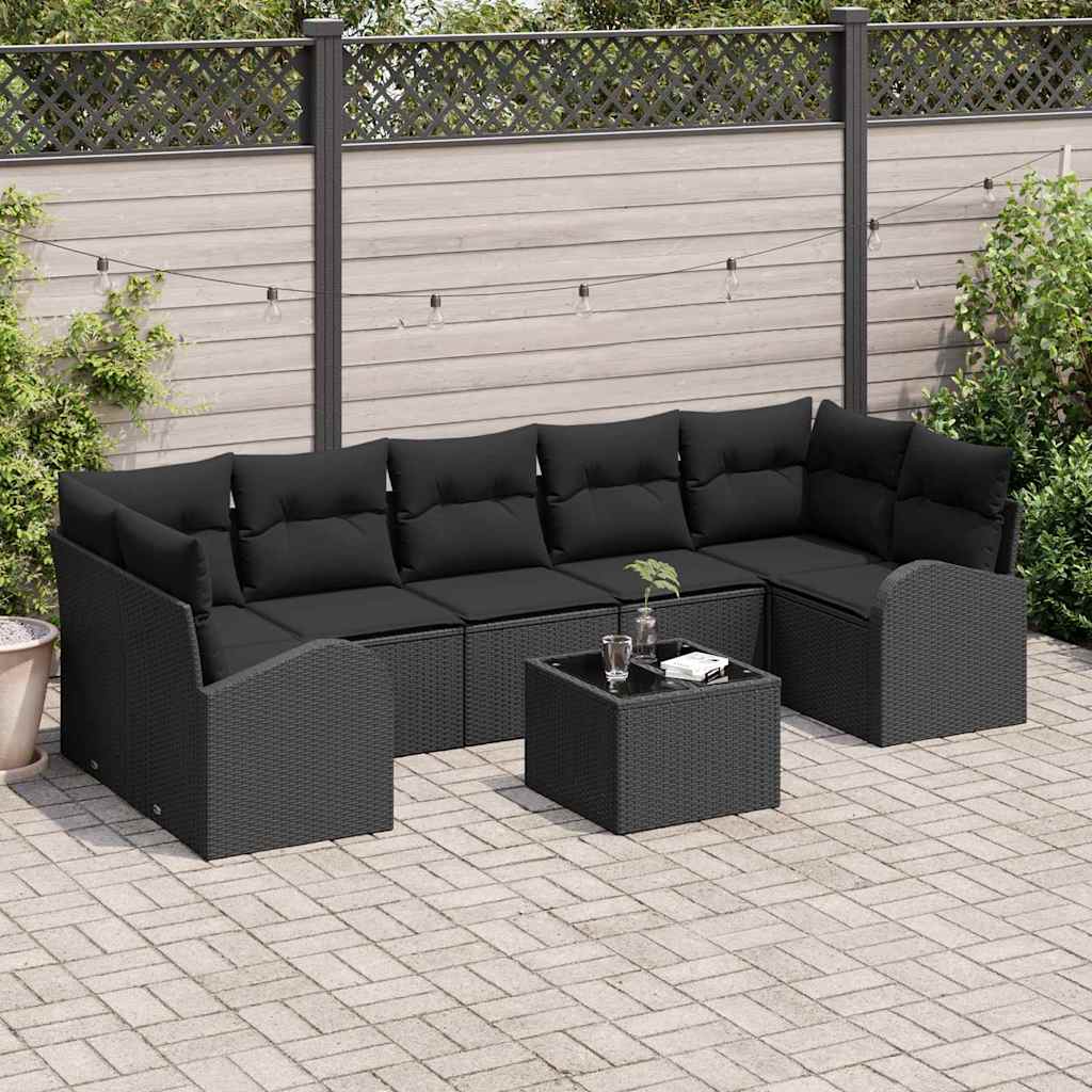 Garden Sofa Set 8 pcs 7-Seater Black Poly Rattan