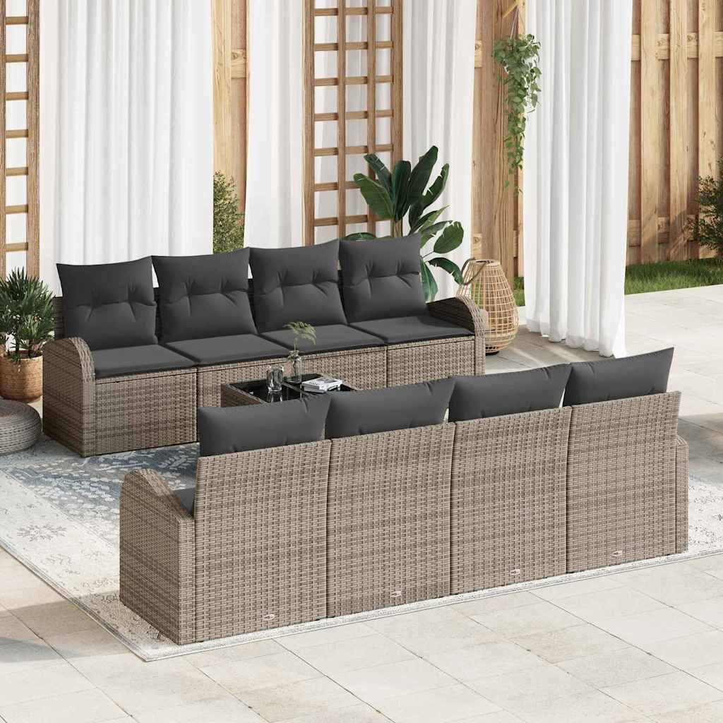 Garden Sofa Set with Storage with Pillow 9 pcs Grey Poly Rattan