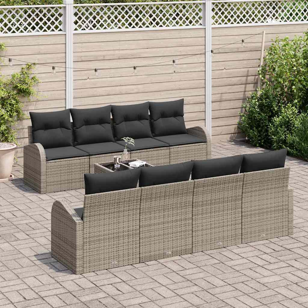 Garden Sofa Set with Storage with Pillow 9 pcs Grey Poly Rattan