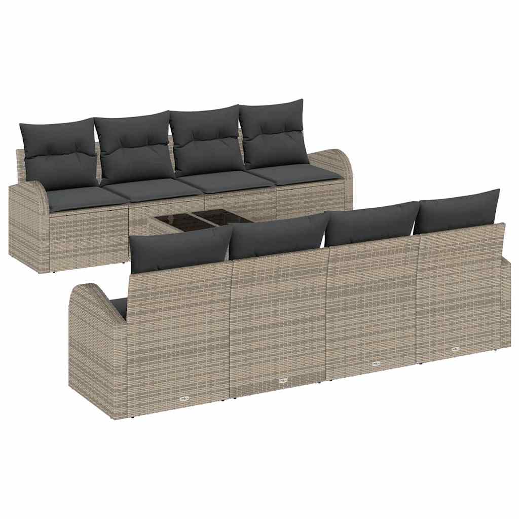 Garden Sofa Set with Storage with Pillow 9 pcs Grey Poly Rattan