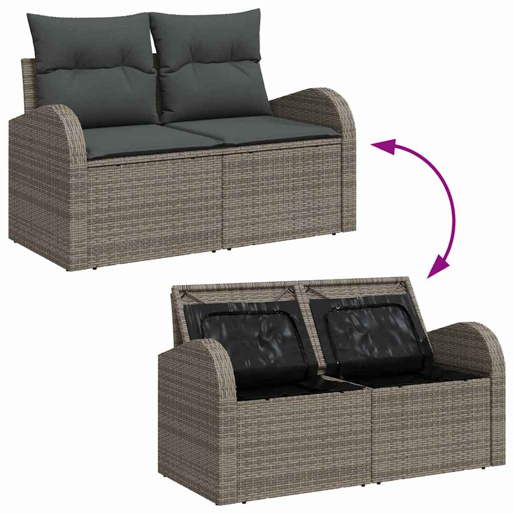Garden Sofa Set with Storage with Pillow 9 pcs Grey Poly Rattan