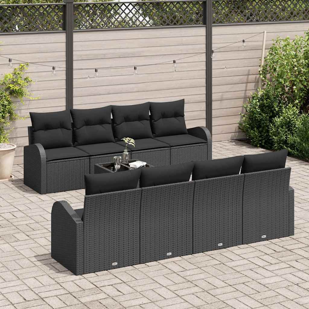 Garden Sofa Set with Storage 9 pcs Black Poly Rattan
