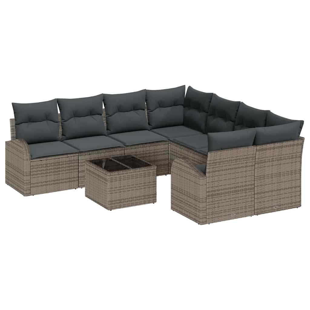 Sofa Set with Cushion with Storage 9 pcs Grey Poly Rattan