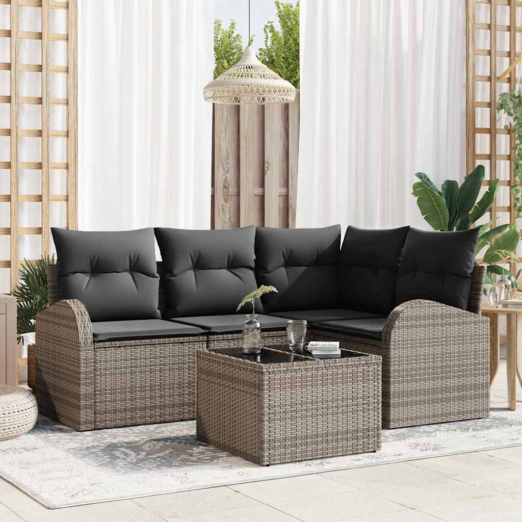 Sofa Set with Cushion with Storage 5 pcs Grey Poly Rattan