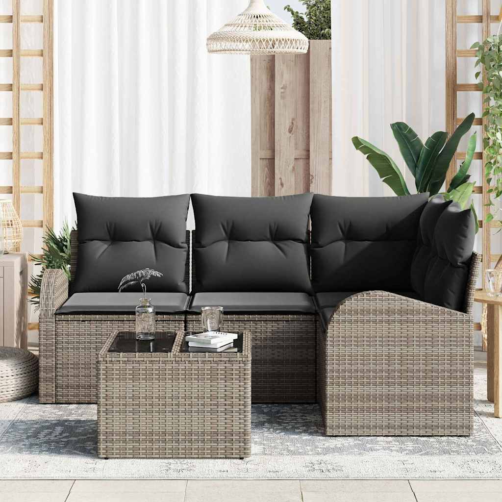 Sofa Set with Cushion with Storage 5 pcs Grey Poly Rattan
