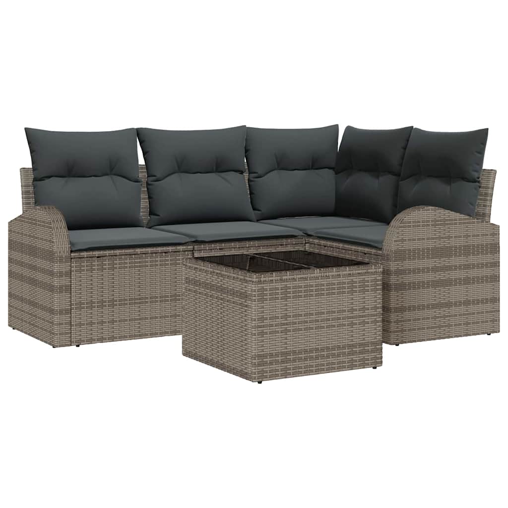 Sofa Set with Cushion with Storage 5 pcs Grey Poly Rattan