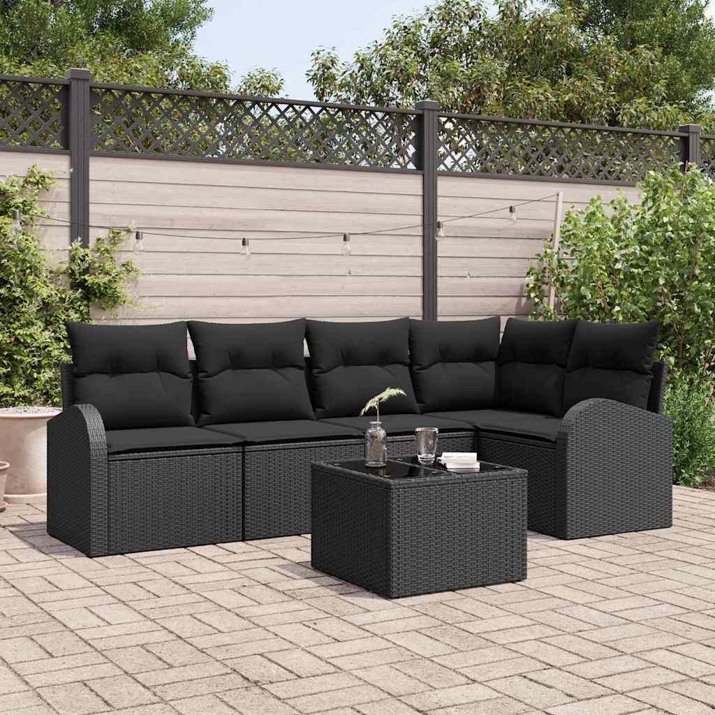 Sofa Set with Cushion with Storage 6 pcs Black Poly Rattan
