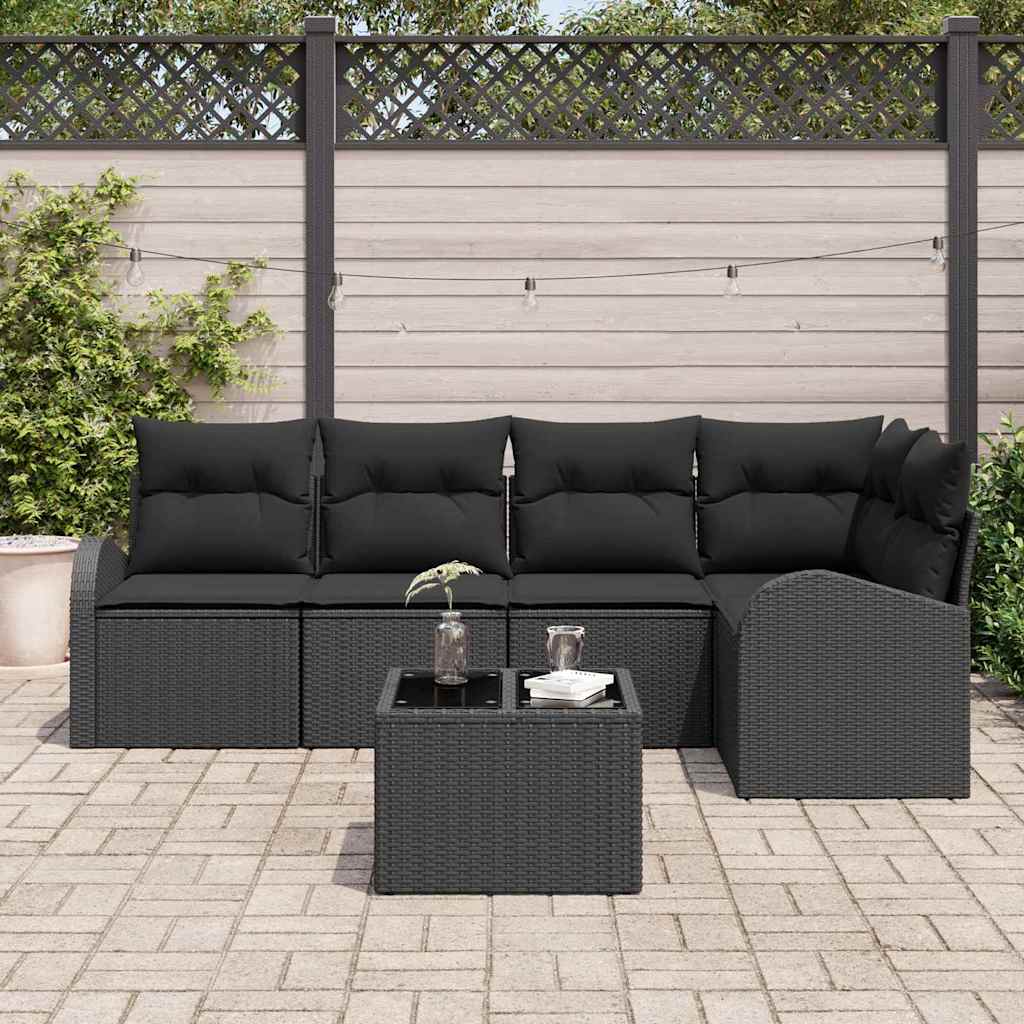 Sofa Set with Cushion with Storage 6 pcs Black Poly Rattan