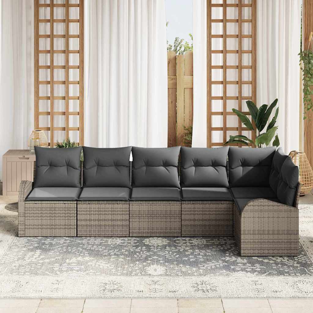 Sofa Set with Cushion with Storage 6 pcs Grey Poly Rattan
