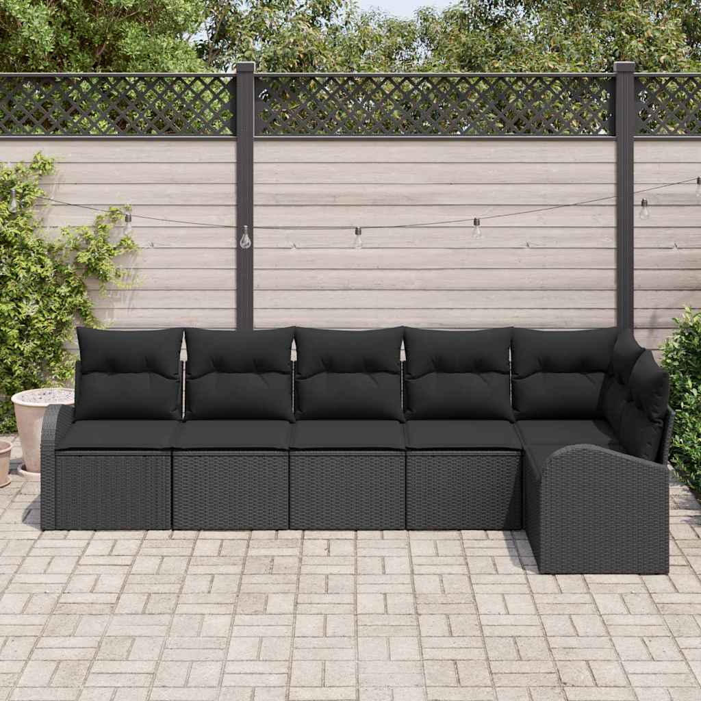 Sofa Set with Cushion with Storage 6 pcs Black Poly Rattan