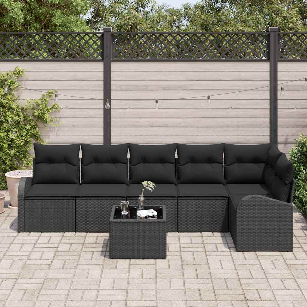 Sofa Set with Cushion with Storage 7 pcs Black Poly Rattan