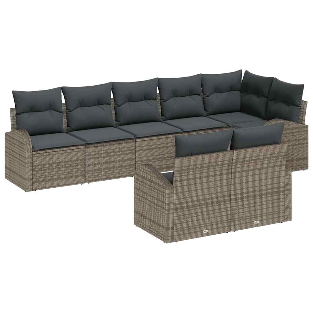 Sofa Set with Cushion with Storage 8 pcs Grey Poly Rattan