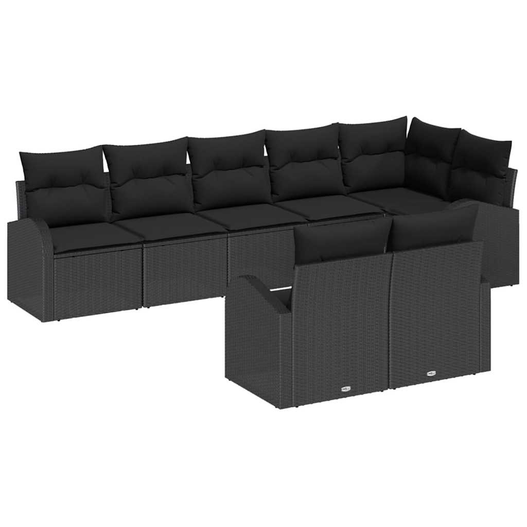 Sofa Set with Cushion with Storage 8 pcs Black Poly Rattan
