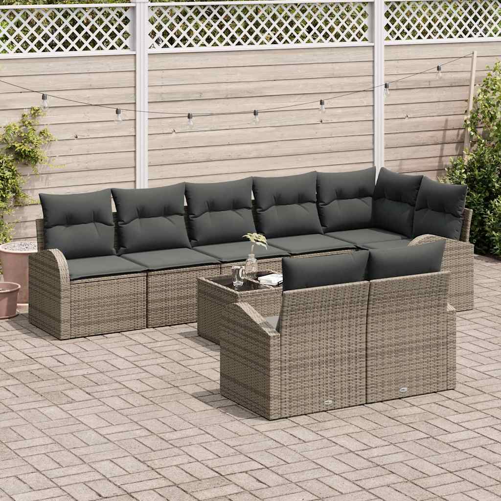 Sofa Set with Cushion with Storage 9 pcs Grey Poly Rattan