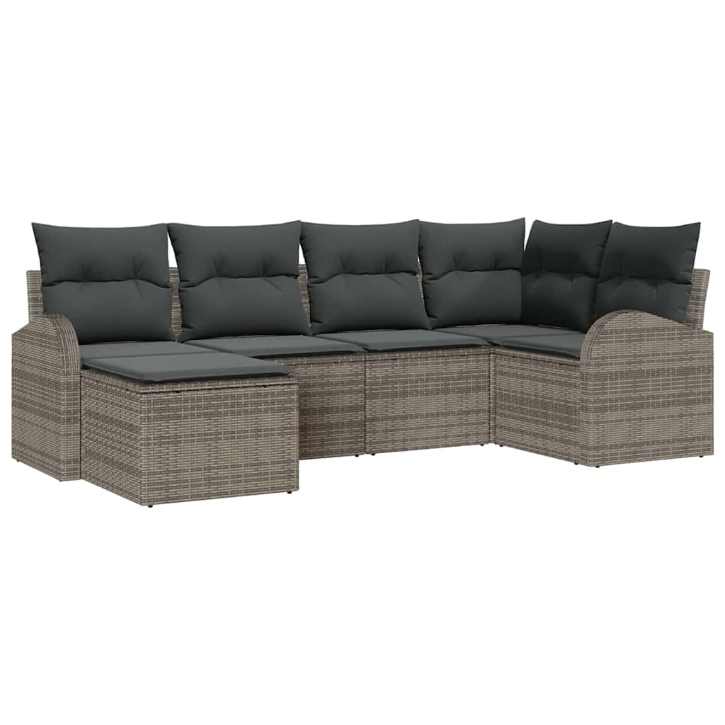 Sofa Set with Cushion with Storage 6 pcs Grey Poly Rattan