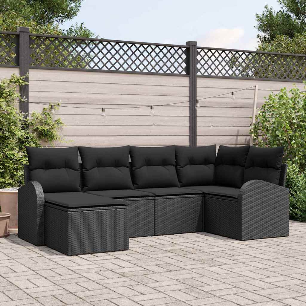 Sofa Set with Cushion with Storage 6 pcs Black Poly Rattan