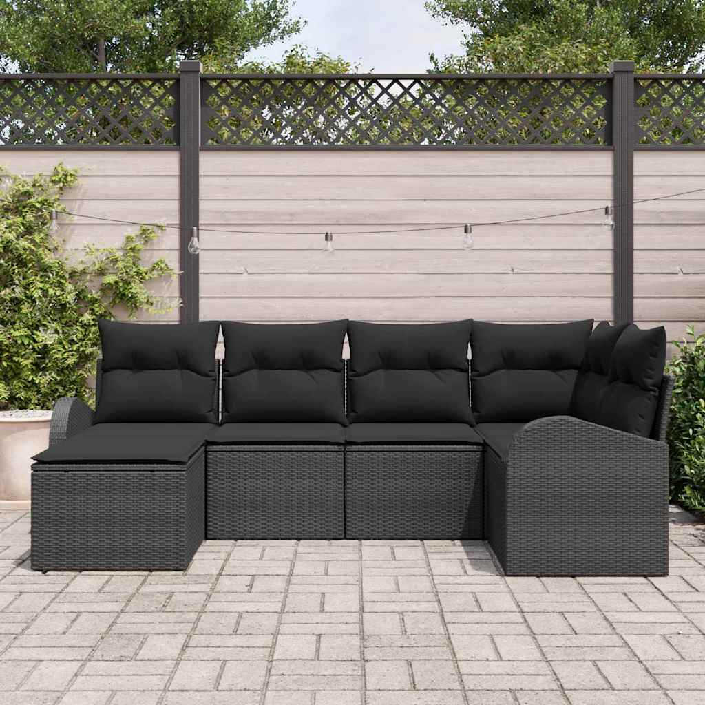Sofa Set with Cushion with Storage 6 pcs Black Poly Rattan