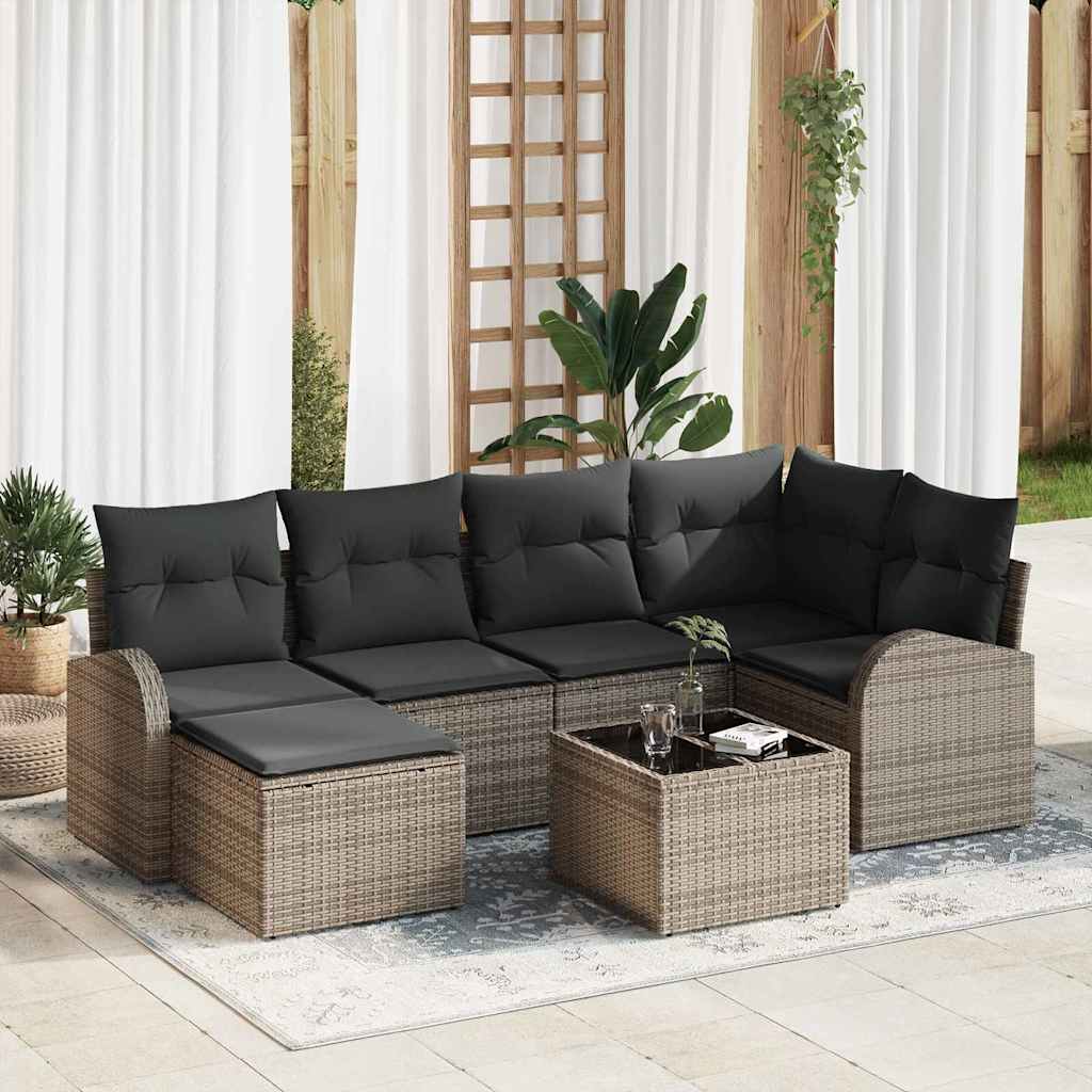 Sofa Set with Cushion with Storage 7 pcs Grey Poly Rattan