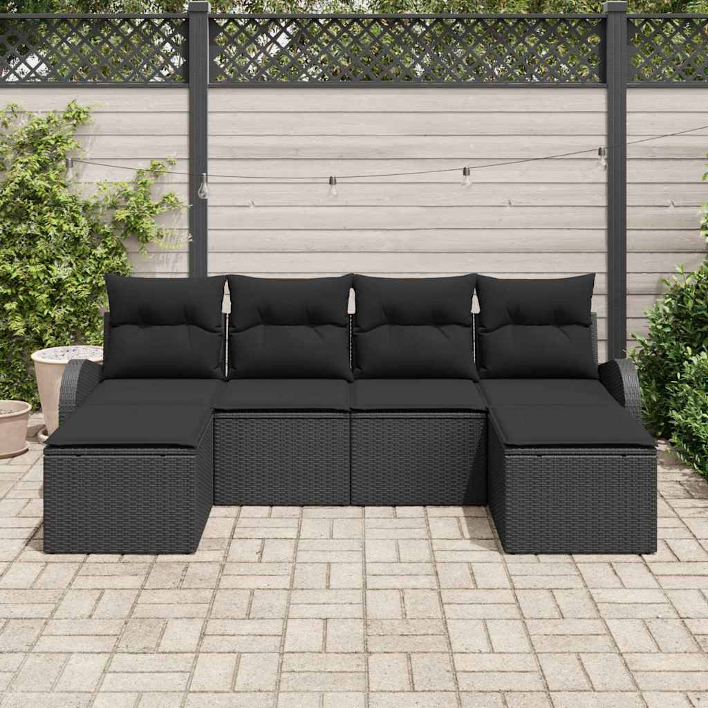 Sofa Set with Cushion with Storage 6 pcs Black Poly Rattan