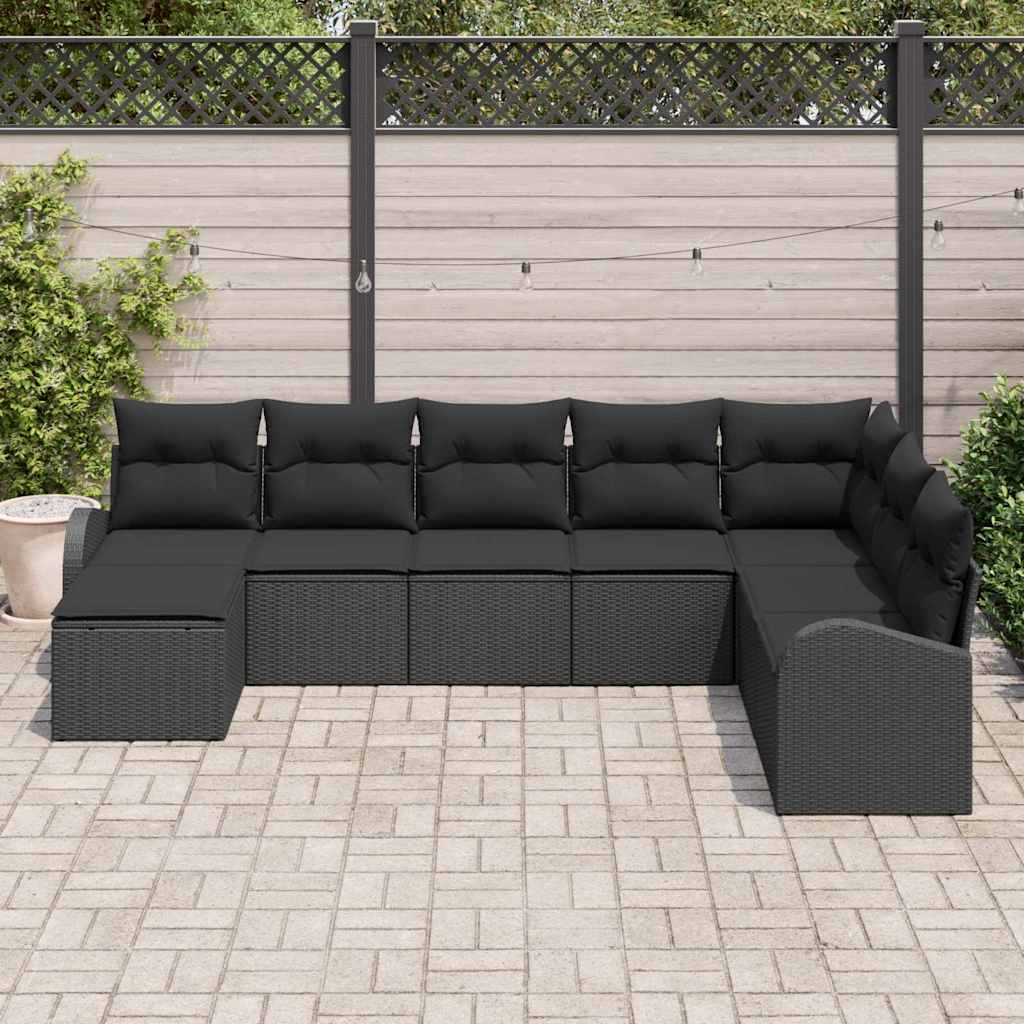 Sofa Set with Cushion with Storage 8 pcs Black Poly Rattan