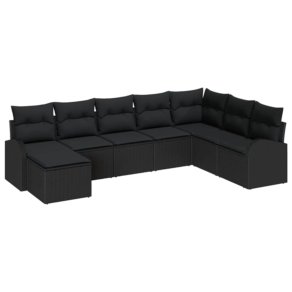 Sofa Set with Cushion with Storage 8 pcs Black Poly Rattan