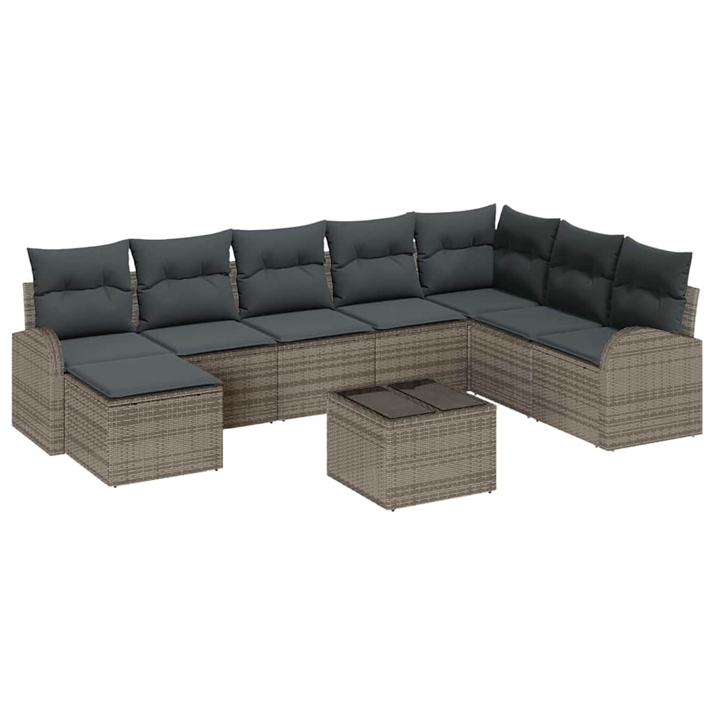 Sofa Set with Cushion with Storage 9 pcs Grey Poly Rattan